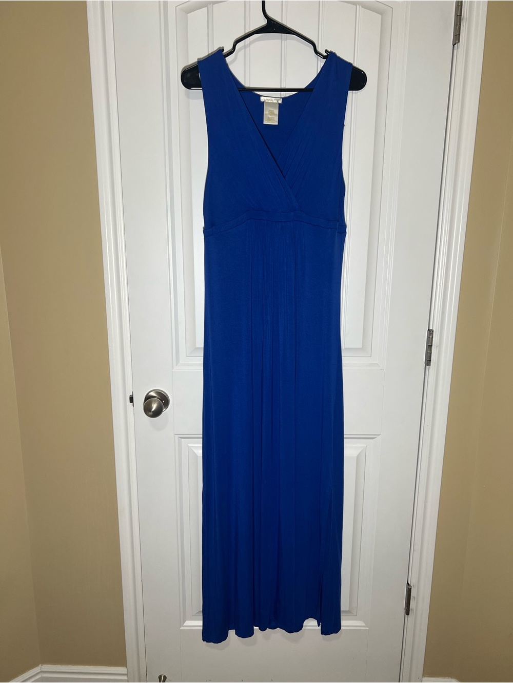 Matty M Blue Maxi Dress Womens Large Sleeveless Empire Waist Stretch Knit - Picture 2 of 8